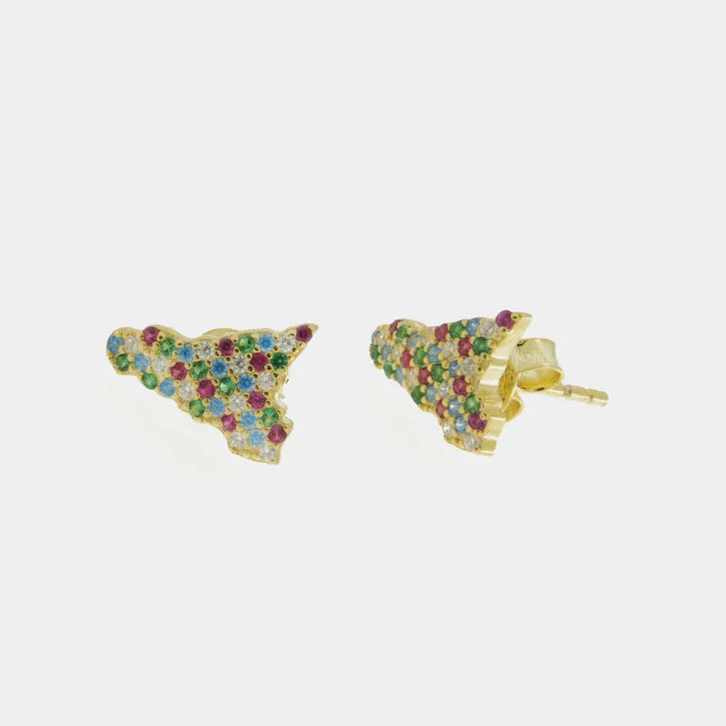 Orecchini in Argento 925 a forma di Sicilia impreziositi da zirconi multicolor — collezione SICILY 925