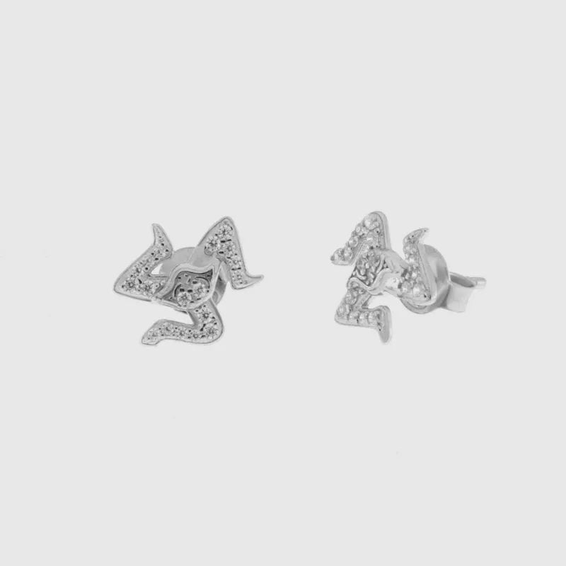 Orecchini in Argento 925 a forma di trinacria impreziositi da  pavè di zirconi bianchi — collezione SICILY 925