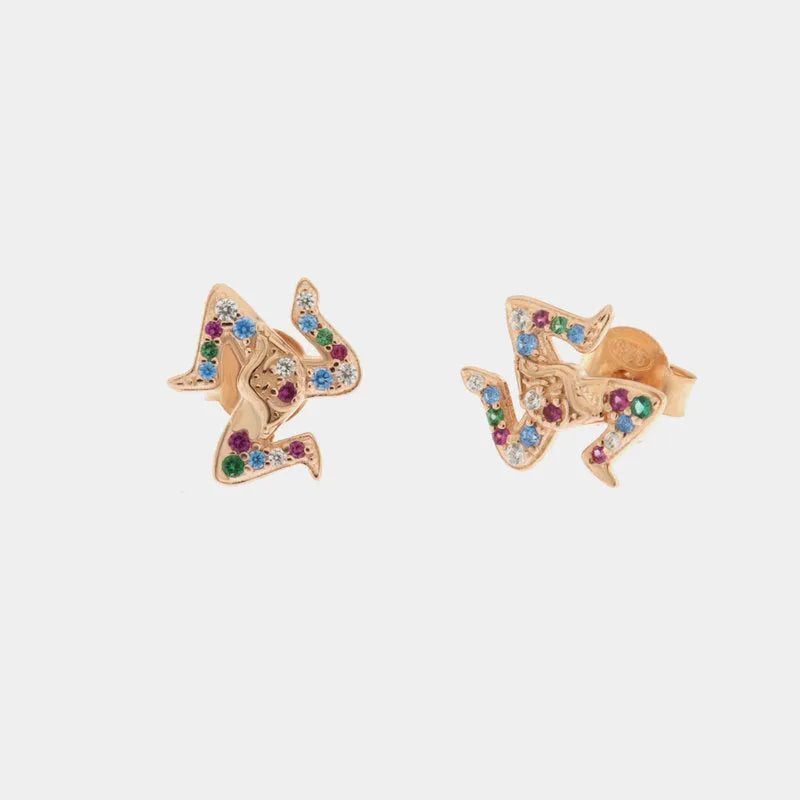 Orecchini in Argento 925 a forma di trinacria impreziositi da zirconi multicolor — collezione SICILY 925