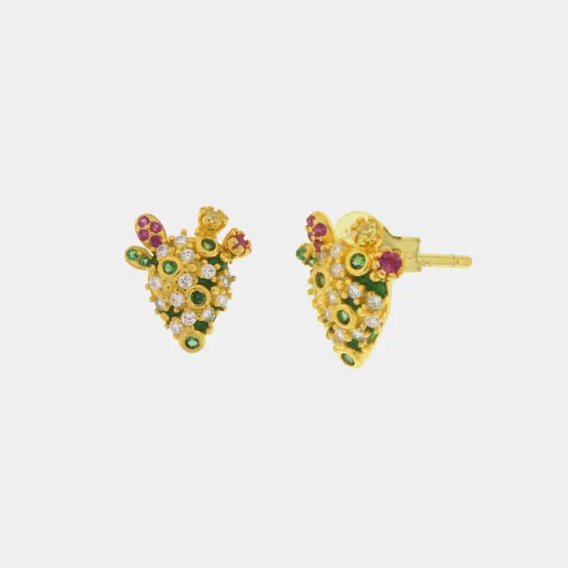 Orecchini in Argento 925 a lobo con cactus e zirconi colorati — collezione SICILY 925