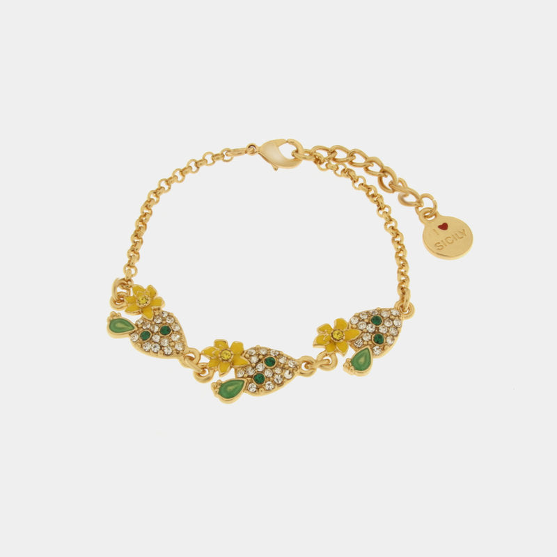 Bracciale in Metallo con cactus e cristalli colorati — collezione TAORMINA