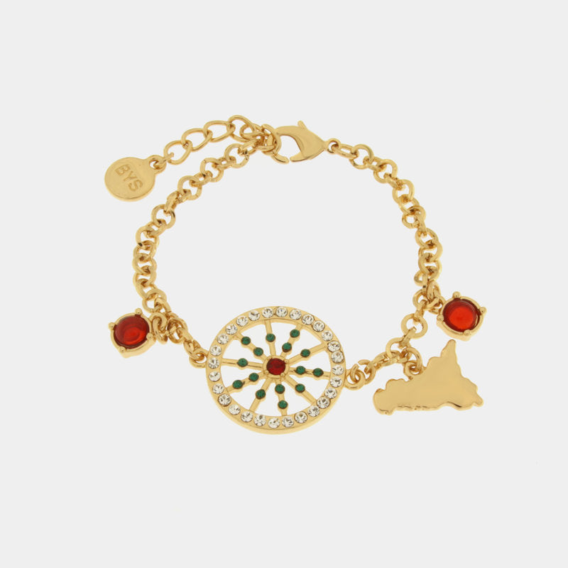 Bracciale in Metallo con ruota e Sicilia — collezione TAORMINA
