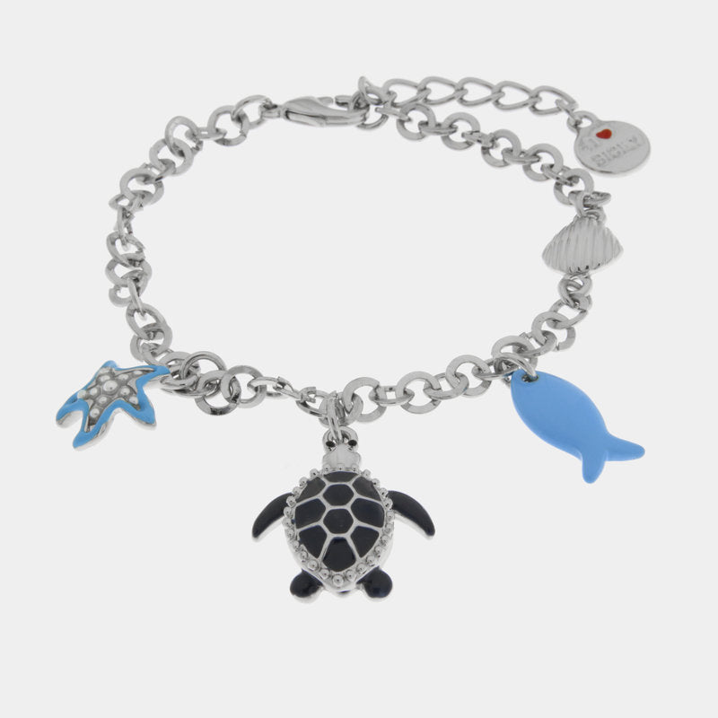 Bracciale in Metallo con tartaruga blu, pesce e stella marina — collezione TAORMINA