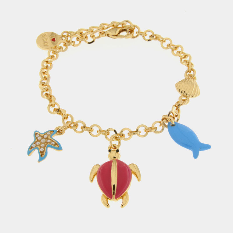 Bracciale in Metallo con tartaruga rosa, pesce e stella marina — collezione TAORMINA