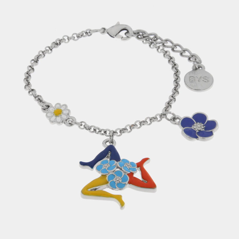 Bracciale in Metallo con trinacria e fiori — collezione TAORMINA