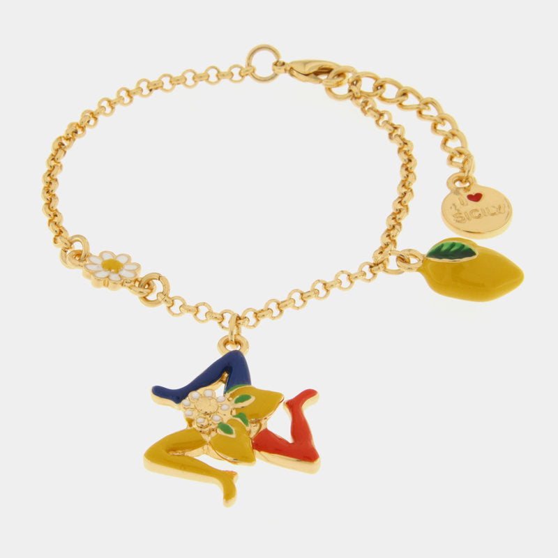 Bracciale in Metallo con trinacria e limoni — collezione TAORMINA