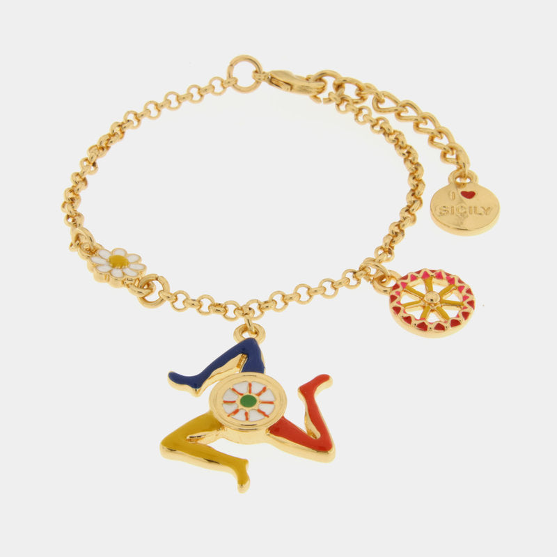 Bracciale in Metallo con trinacria e ruota carretto — collezione TAORMINA