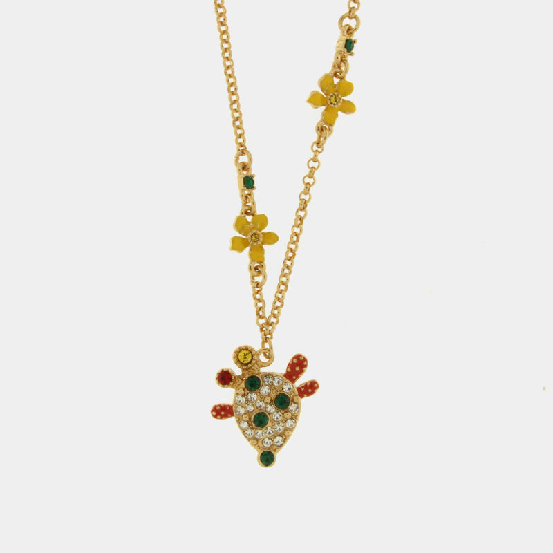 Collana in Metallo con cactus impreziosito da pietre colorati — collezione TAORMINA
