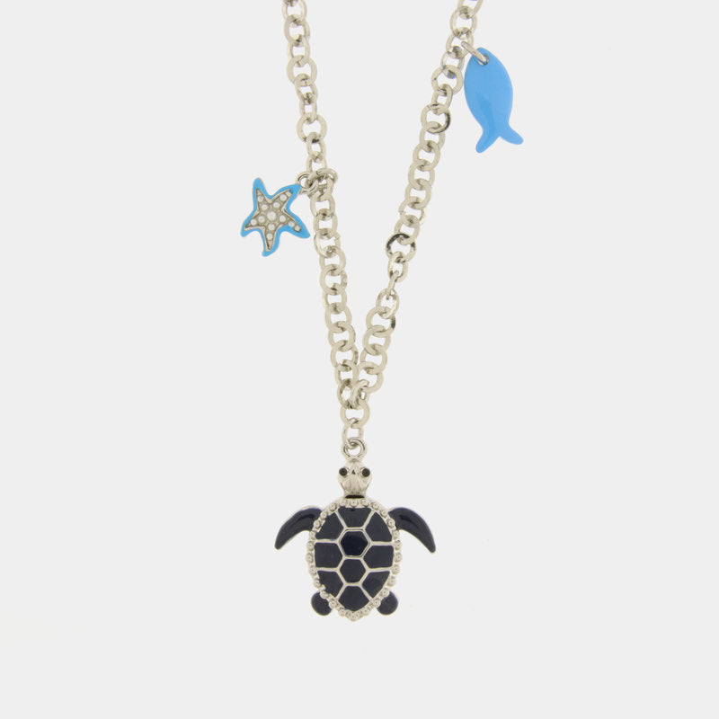 Collana in Metallo con tartaruga blu, pesce e stella marina — collezione TAORMINA