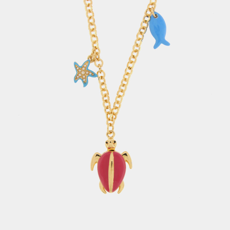 Collana in Metallo con tartaruga rossa, pesce e stella marina — collezione TAORMINA