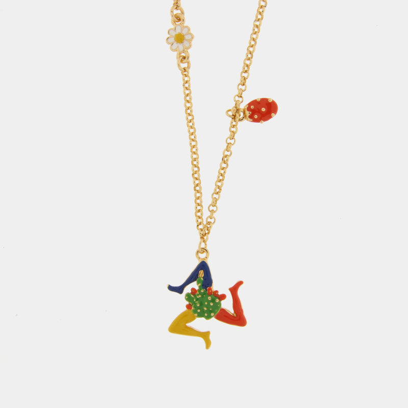 Collana in Metallo con trinacria e cactus — collezione TAORMINA