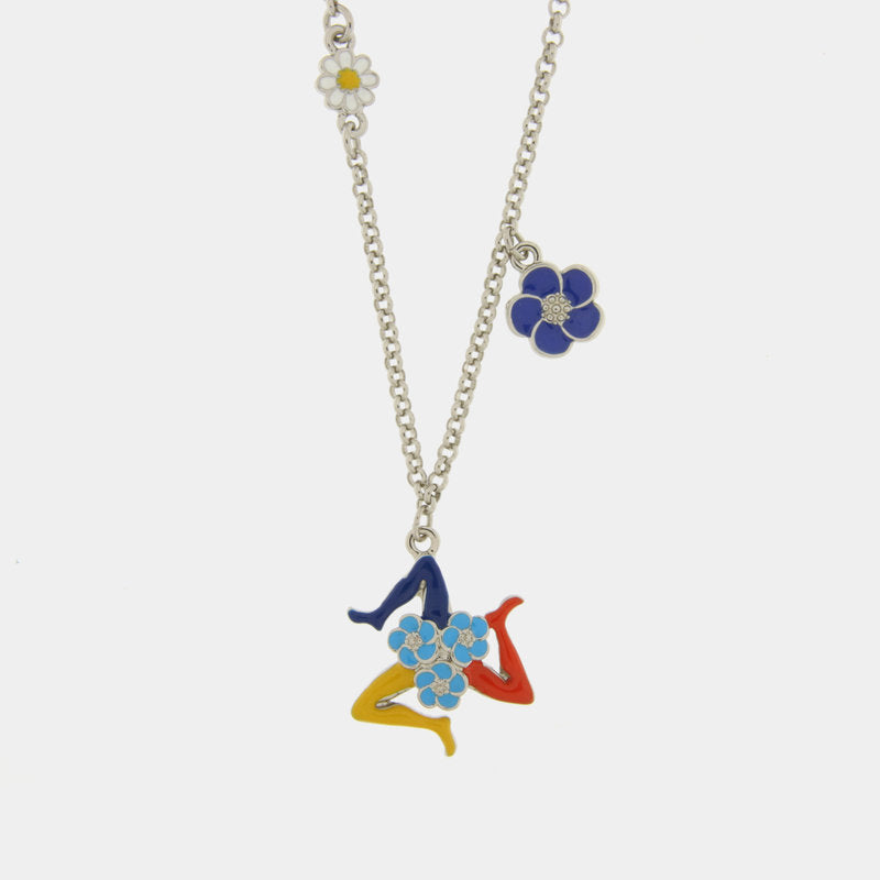 Collana in Metallo con trinacria e fiori — collezione TAORMINA
