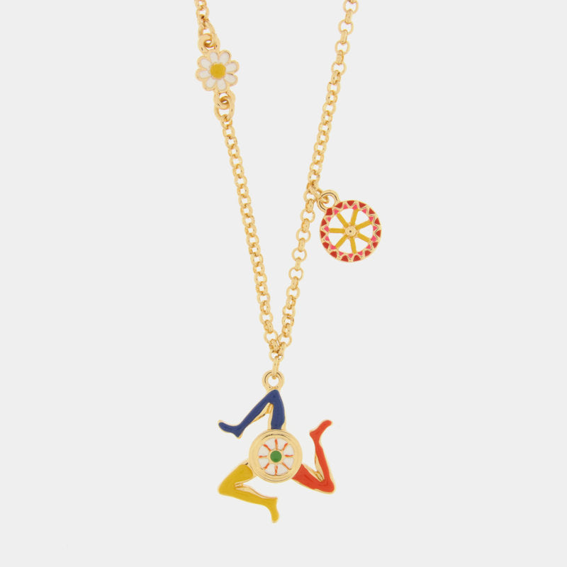 Collana in Metallo con trinacria e ruota carretto — collezione TAORMINA