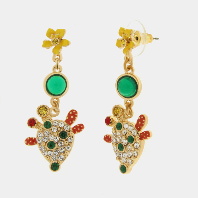 Orecchini in Metallo con cactus e cristalli colorati — collezione TAORMINA