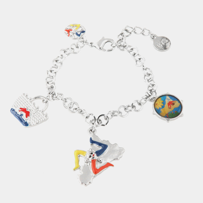 Bracciale in Metallo con charms colorati siciliani: Coffa, tamburello e Sicilia — collezione TRINACRIA