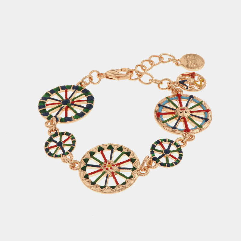 Bracciale in Metallo con ruote del carretto siciliano impreziosite da smalti colorati — collezione TRINACRIA