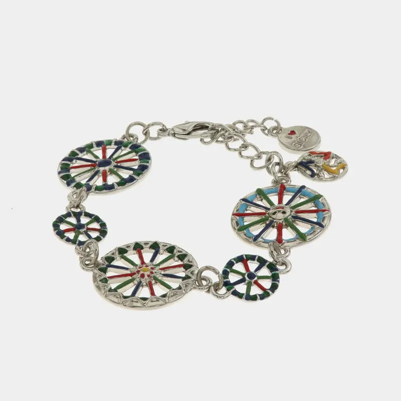 Bracciale in Metallo con ruote del carretto siciliano impreziosite da smalti colorati — collezione TRINACRIA