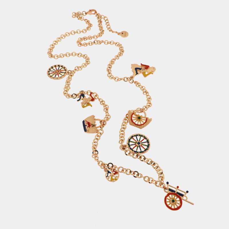 Collana in Metallo con charms siciliani, coffa siciliana, trinacria — collezione TRINACRIA