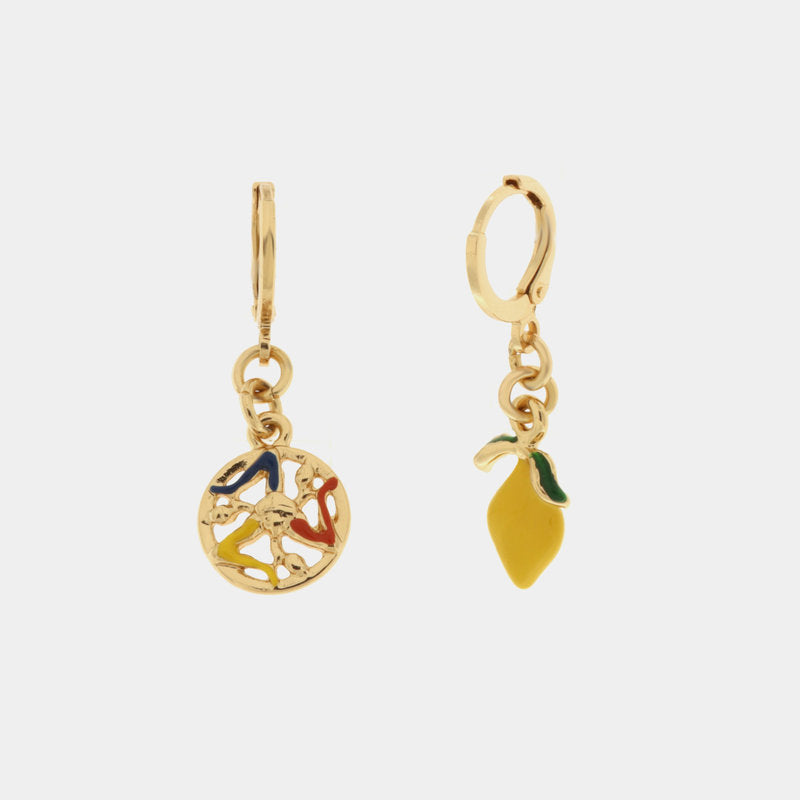 Orecchini in Metallo con trinacria e limone — collezione TRINACRIA